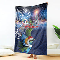 New Zealand Merry Christmas Blanket Maori Tribal Pattern with Xmas Tui Bird