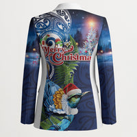 New Zealand Merry Christmas Blazer Maori Tribal Pattern with Xmas Tui Bird LT03 - Polynesian Pride