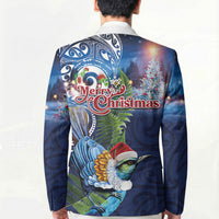 New Zealand Merry Christmas Blazer Maori Tribal Pattern with Xmas Tui Bird LT03 - Polynesian Pride