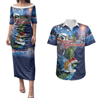 New Zealand Merry Christmas Couples Matching Puletasi and Hawaiian Shirt Maori Tribal Pattern with Xmas Tui Bird LT03 Multicolor - Polynesian Pride