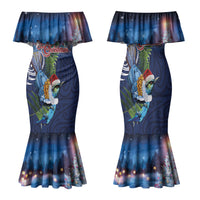 New Zealand Merry Christmas Family Matching Mermaid Dress and Hawaiian Shirt Maori Tribal Pattern with Xmas Tui Bird LT03 Mom's Dress Multicolor - Polynesian Pride