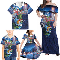 New Zealand Merry Christmas Family Matching Off Shoulder Maxi Dress and Hawaiian Shirt Maori Tribal Pattern with Xmas Tui Bird LT03 - Polynesian Pride
