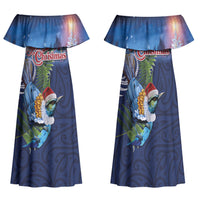 New Zealand Merry Christmas Family Matching Off Shoulder Maxi Dress and Hawaiian Shirt Maori Tribal Pattern with Xmas Tui Bird LT03 Mom's Dress Multicolor - Polynesian Pride