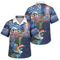 New Zealand Merry Christmas Family Matching Off Shoulder Short Dress and Hawaiian Shirt Maori Tribal Pattern with Xmas Tui Bird LT03 Son's Shirt Multicolor - Polynesian Pride