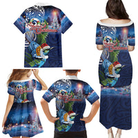 New Zealand Merry Christmas Family Matching Puletasi and Hawaiian Shirt Maori Tribal Pattern with Xmas Tui Bird LT03 Mom's Dress Multicolor - Polynesian Pride