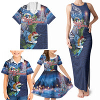 New Zealand Merry Christmas Family Matching Tank Maxi Dress and Hawaiian Shirt Maori Tribal Pattern with Xmas Tui Bird LT03 - Polynesian Pride