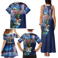 New Zealand Merry Christmas Family Matching Tank Maxi Dress and Hawaiian Shirt Maori Tribal Pattern with Xmas Tui Bird LT03 Mom's Dress Multicolor - Polynesian Pride