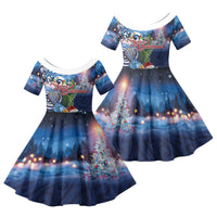 New Zealand Merry Christmas Family Matching Tank Maxi Dress and Hawaiian Shirt Maori Tribal Pattern with Xmas Tui Bird LT03 Daughter's Dress Multicolor - Polynesian Pride