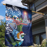 New Zealand Merry Christmas Garden Flag Maori Tribal Pattern with Xmas Tui Bird