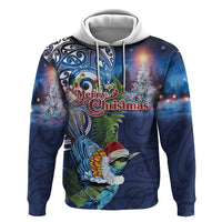 New Zealand Merry Christmas Hoodie Maori Tribal Pattern with Xmas Tui Bird LT03 Pullover Hoodie Multicolor - Polynesian Pride
