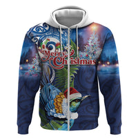 New Zealand Merry Christmas Hoodie Maori Tribal Pattern with Xmas Tui Bird LT03 Zip Hoodie Multicolor - Polynesian Pride