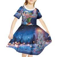 New Zealand Merry Christmas Kid Short Sleeve Dress Maori Tribal Pattern with Xmas Tui Bird