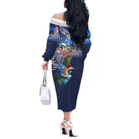 New Zealand Merry Christmas Off The Shoulder Long Sleeve Dress Maori Tribal Pattern with Xmas Tui Bird
