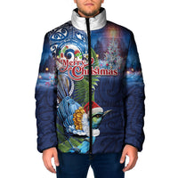 New Zealand Merry Christmas Padded Jacket Maori Tribal Pattern with Xmas Tui Bird LT03 Men Multicolor - Polynesian Pride