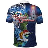 New Zealand Merry Christmas Polo Shirt Maori Tribal Pattern with Xmas Tui Bird LT03 - Polynesian Pride