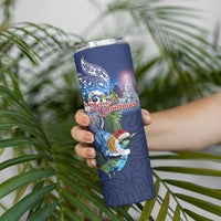 New Zealand Merry Christmas Skinny Tumbler Maori Tribal Pattern with Xmas Tui Bird