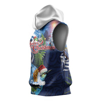 New Zealand Merry Christmas Sleeveless Hoodie Maori Tribal Pattern with Xmas Tui Bird