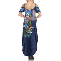 New Zealand Merry Christmas Summer Maxi Dress Maori Tribal Pattern with Xmas Tui Bird LT03 - Polynesian Pride