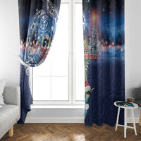 New Zealand Merry Christmas Window Curtain Maori Tribal Pattern with Xmas Tui Bird