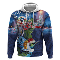 New Zealand Merry Christmas Zip Hoodie Maori Tribal Pattern with Xmas Tui Bird LT03 Pullover Hoodie Multicolor - Polynesian Pride