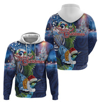 New Zealand Merry Christmas Zip Hoodie Maori Tribal Pattern with Xmas Tui Bird LT03 - Polynesian Pride