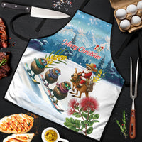 New Zealand and Australia Merry Christmas Apron Kiwi Birds Skiing and Koala Santa Riding Kangaroo