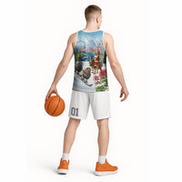 New Zealand and Australia Merry Christmas Basketball Jersey Kiwi Birds Skiing and Koala Santa Riding Kangaroo