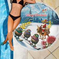 New Zealand and Australia Merry Christmas Beach Blanket Kiwi Birds Skiing and Koala Santa Riding Kangaroo