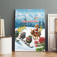 New Zealand and Australia Merry Christmas Canvas Wall Art Kiwi Birds Skiing and Koala Santa Riding Kangaroo