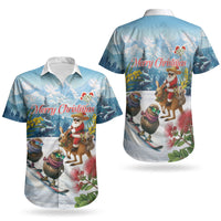 New Zealand and Australia Merry Christmas Couples Matching Long Sleeve Bodycon Dress and Hawaiian Shirt Kiwi Birds Skiing and Koala Santa Riding Kangaroo LT03 - Polynesian Pride