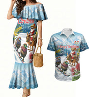 New Zealand and Australia Merry Christmas Couples Matching Mermaid Dress and Hawaiian Shirt Kiwi Birds Skiing and Koala Santa Riding Kangaroo LT03 Multicolor - Polynesian Pride