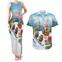 New Zealand and Australia Merry Christmas Couples Matching Tank Maxi Dress and Hawaiian Shirt Kiwi Birds Skiing and Koala Santa Riding Kangaroo LT03 Multicolor - Polynesian Pride