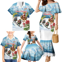 New Zealand and Australia Merry Christmas Family Matching Mermaid Dress and Hawaiian Shirt Kiwi Birds Skiing and Koala Santa Riding Kangaroo LT03 - Polynesian Pride