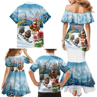 New Zealand and Australia Merry Christmas Family Matching Mermaid Dress and Hawaiian Shirt Kiwi Birds Skiing and Koala Santa Riding Kangaroo LT03 Mom's Dress Multicolor - Polynesian Pride