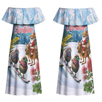 New Zealand and Australia Merry Christmas Family Matching Off Shoulder Maxi Dress and Hawaiian Shirt Kiwi Birds Skiing and Koala Santa Riding Kangaroo LT03 Mom's Dress Multicolor - Polynesian Pride