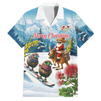 New Zealand and Australia Merry Christmas Family Matching Off Shoulder Short Dress and Hawaiian Shirt Kiwi Birds Skiing and Koala Santa Riding Kangaroo LT03 Dad's Shirt - Short Sleeve Multicolor - Polynesian Pride