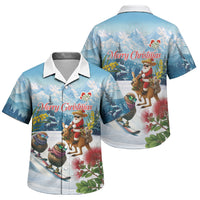 New Zealand and Australia Merry Christmas Family Matching Short Sleeve Bodycon Dress and Hawaiian Shirt Kiwi Birds Skiing and Koala Santa Riding Kangaroo LT03 Son's Shirt Multicolor - Polynesian Pride
