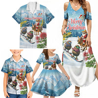 New Zealand and Australia Merry Christmas Family Matching Summer Maxi Dress and Hawaiian Shirt Kiwi Birds Skiing and Koala Santa Riding Kangaroo LT03 - Polynesian Pride