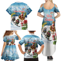 New Zealand and Australia Merry Christmas Family Matching Summer Maxi Dress and Hawaiian Shirt Kiwi Birds Skiing and Koala Santa Riding Kangaroo LT03 Mom's Dress Multicolor - Polynesian Pride