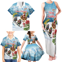 New Zealand and Australia Merry Christmas Family Matching Tank Maxi Dress and Hawaiian Shirt Kiwi Birds Skiing and Koala Santa Riding Kangaroo LT03 - Polynesian Pride