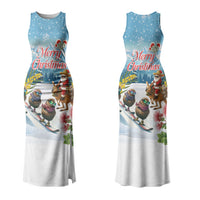 New Zealand and Australia Merry Christmas Family Matching Tank Maxi Dress and Hawaiian Shirt Kiwi Birds Skiing and Koala Santa Riding Kangaroo LT03 Mom's Dress Multicolor - Polynesian Pride