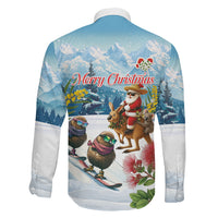 New Zealand and Australia Merry Christmas Family Matching Tank Maxi Dress and Hawaiian Shirt Kiwi Birds Skiing and Koala Santa Riding Kangaroo LT03 Son's Shirt Multicolor - Polynesian Pride