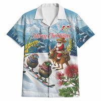 New Zealand and Australia Merry Christmas Hawaiian Shirt Kiwi Birds Skiing and Koala Santa Riding Kangaroo LT03 Multicolor - Polynesian Pride