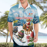 New Zealand and Australia Merry Christmas Hawaiian Shirt Kiwi Birds Skiing and Koala Santa Riding Kangaroo LT03 - Polynesian Pride