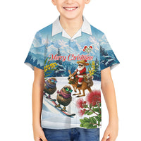 New Zealand and Australia Merry Christmas Hawaiian Shirt Kiwi Birds Skiing and Koala Santa Riding Kangaroo LT03 - Polynesian Pride