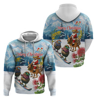 New Zealand and Australia Merry Christmas Hoodie Kiwi Birds Skiing and Koala Santa Riding Kangaroo LT03 - Polynesian Pride