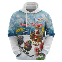 New Zealand and Australia Merry Christmas Hoodie Kiwi Birds Skiing and Koala Santa Riding Kangaroo LT03 - Polynesian Pride