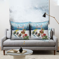 New Zealand and Australia Merry Christmas Pillow Cover Kiwi Birds Skiing and Koala Santa Riding Kangaroo