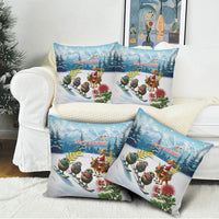 New Zealand and Australia Merry Christmas Pillow Cover Kiwi Birds Skiing and Koala Santa Riding Kangaroo