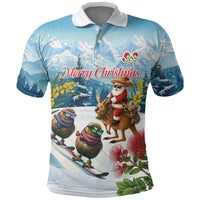 New Zealand and Australia Merry Christmas Polo Shirt Kiwi Birds Skiing and Koala Santa Riding Kangaroo LT03 Multicolor - Polynesian Pride
